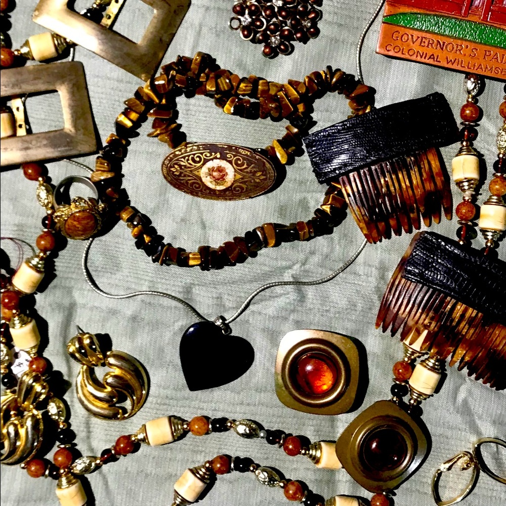 Warm Tone Vintage Jewelry and What Not Lot